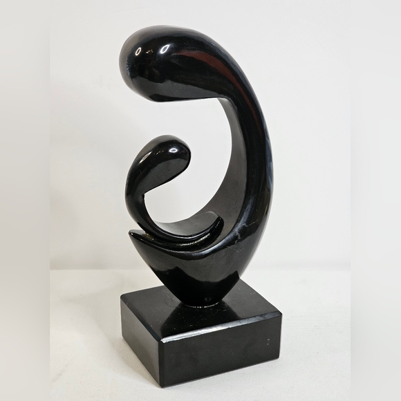 Mother & Child Stone Sculpture Black Onyx 9.5" Tall Modern Art Abstract Decor - Picture 1 of 8